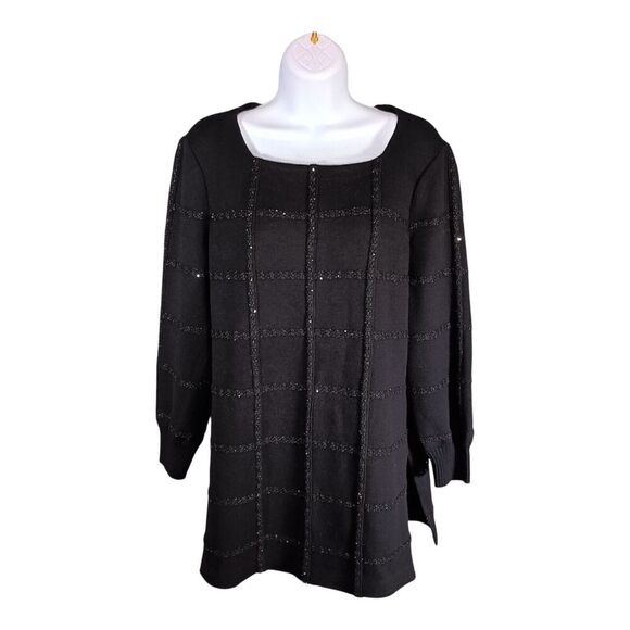 Misook Knit Top Sweater Black Women's Medium Sequin - Classic Knitwear Fashion - Picture 1 of 5